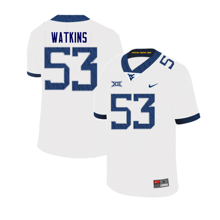 Men #53 Eddie Watkins West Virginia Mountaineers College Football Jerseys Sale-White - Click Image to Close
